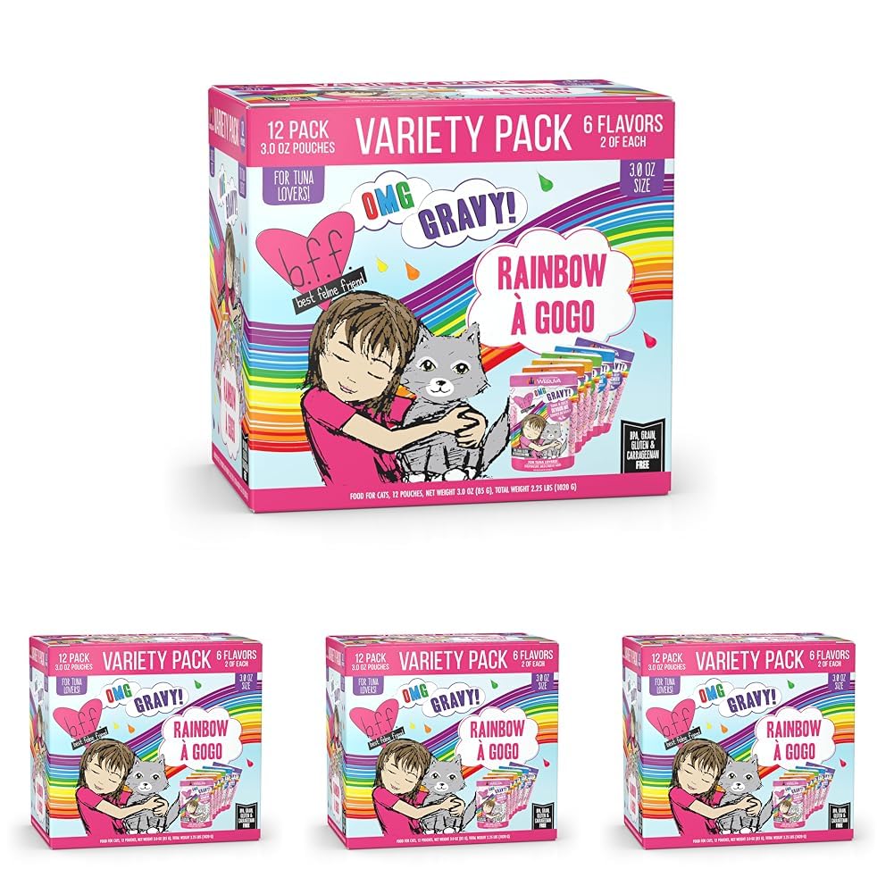 Weruva B.F.F. OMG - Best Feline Friend Oh My Gravy! Tuna & Chicken Charm Me with Tuna & Chicken in Gravy Cat Food, 3oz Pouch (Pack of 48)