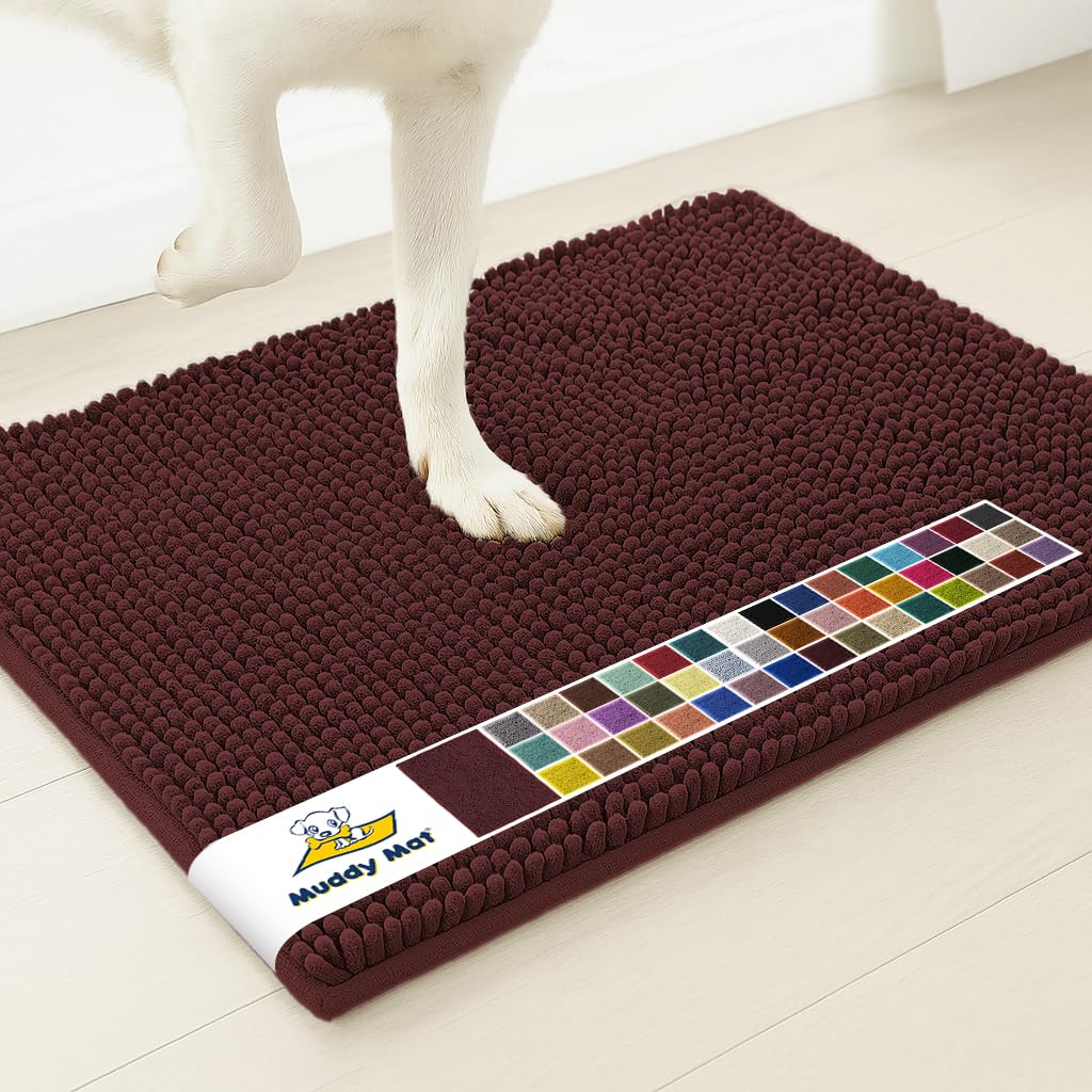 Muddy Mat® | Super Water Absorbent Door Mat Indoor, Microfiber Quick Dry Chenille Entryway Rug, Slip Resistant Front Door Mat, Indoor Mats for Entryway, Machine Washable Pet Rug, Black 2ft x 4ft