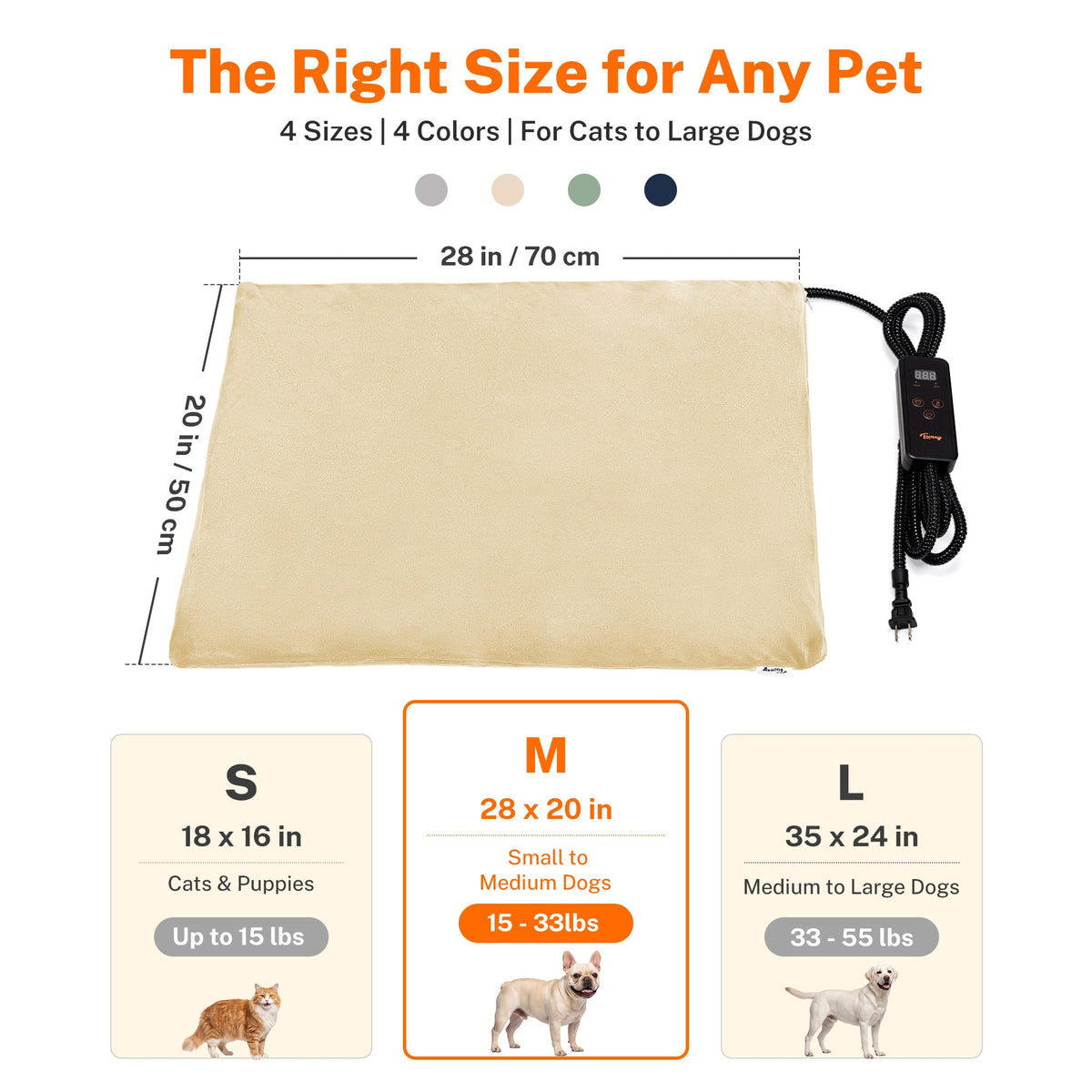 Toozey Cat Heating Pad for Cats & Dogs, Heated Bed Mat, 18 x 16 in, Grey
