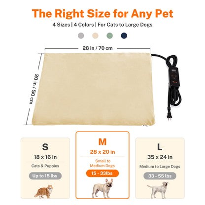 Toozey Cat Heating Pad for Cats & Dogs, Heated Bed Mat, 18 x 16 in, Grey