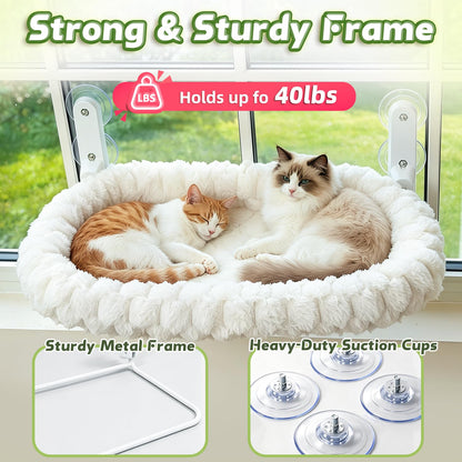 AMOSIJOY Cordless Cat Window Perch with Cushion Bed Metal Frame, L Gray