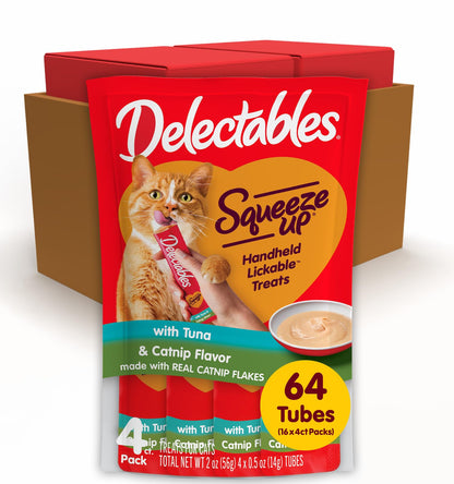 Delectables Squeeze Up Catnip Variety Pack, Creamy Squeezable Puree, Lickable Wet Cat Treats, Grain Free, No-Added Fillers, No-by-Products, No-Added Preservatives, 20 Count, 0.5 Ounces (Pack of 4)