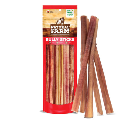 Natural Farm Odor-Free Bully Sticks (6 Inch, 25 count),1.3 lb. Bag, Fully Digestible 100% Beef Pizzle Chews,Grass-Fed, Non-GMO,Grain-Free, Natural Long-Lasting Chews for Small & Large Dogs. Pack of 25