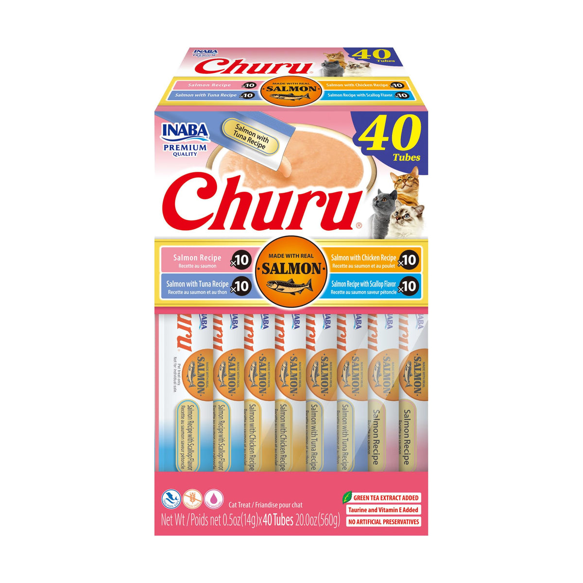INABA Churu Cat Treats, Lickable, Squeezable Creamy Purée Cat Treat with Green Tea Extract & Taurine, 0.5 Ounces Each Tube, 20 Tubes, Chicken Variety Box