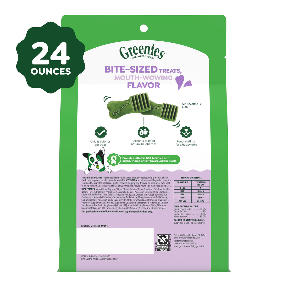Greenies Anytime Bites Dog Treats, Blueberry Flavor, 10.3 oz