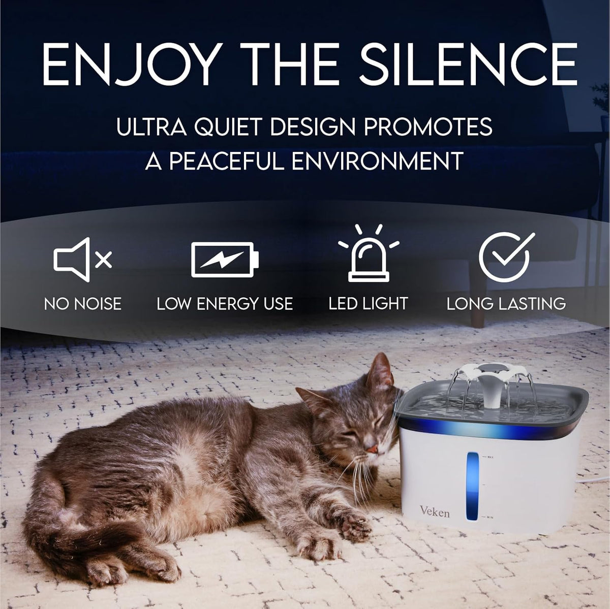 Veken Innovation Award Winner 95oz/2.8L Cat Water Fountain, C1 Classic