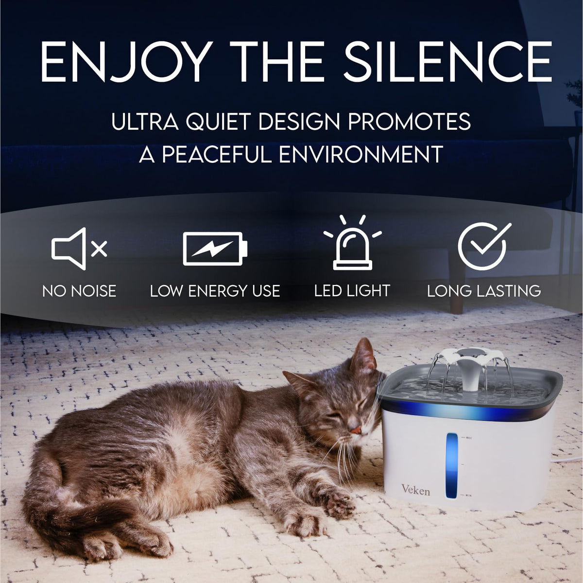 Veken Innovation Award Winner 95oz/2.8L Cat Water Fountain