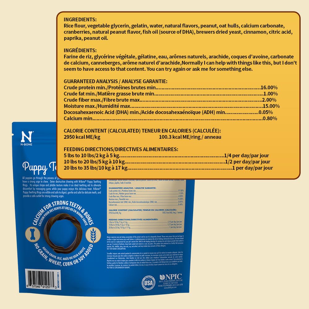 N-Bone Puppy Teething Rings, Chicken Flavor, Natural Puppy Teething Chews & Chew Treats, Helps Soothe Teething Gums, Calcium Enriched, 6 Rings