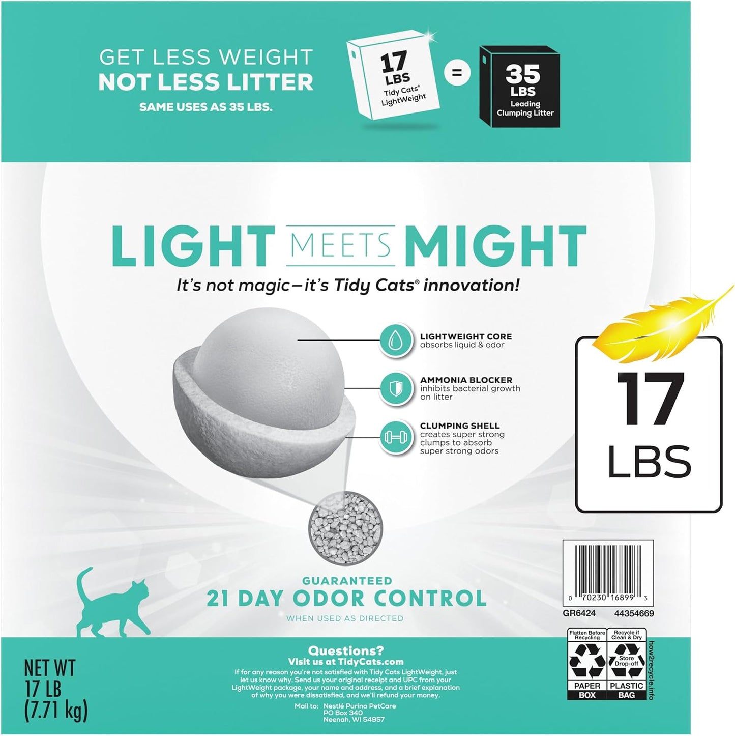 Purina Tidy Cats Low Dust Clumping Cat Litter, LightWeight Free & Clean Unscented, Multi Cat Litter - 17 lb. Box