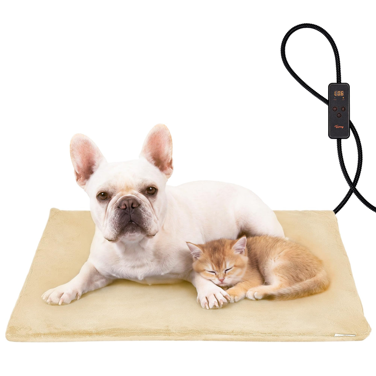 Toozey Cat Heating Pad for Cats & Dogs, Heated Bed Mat, 18 x 16 in, Grey