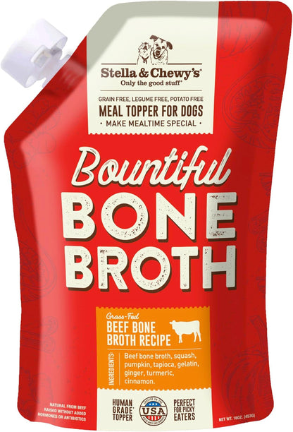 Stella & Chewy's Premium Cage-Free Chicken Bone Broth for Dogs - Joint & Gut Health Support Liquid Food Topper with Collagen & Turmeric, 16 Fl Oz Resealable Pouch