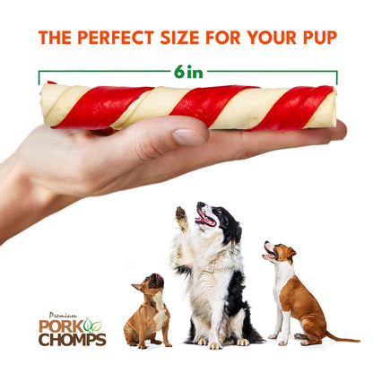 Pork Chomps Baked Pork Skin Dog Chews, 6 in Twists, Peanut Butter, 4 Count