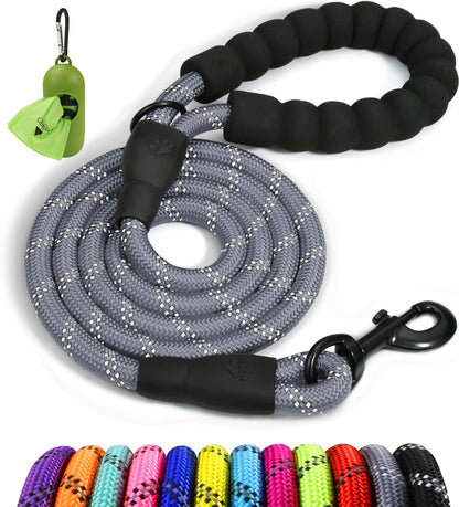 Taglory Rope Dog Leash for Medium Large Dogs, 6 FT Padded Handle, Black