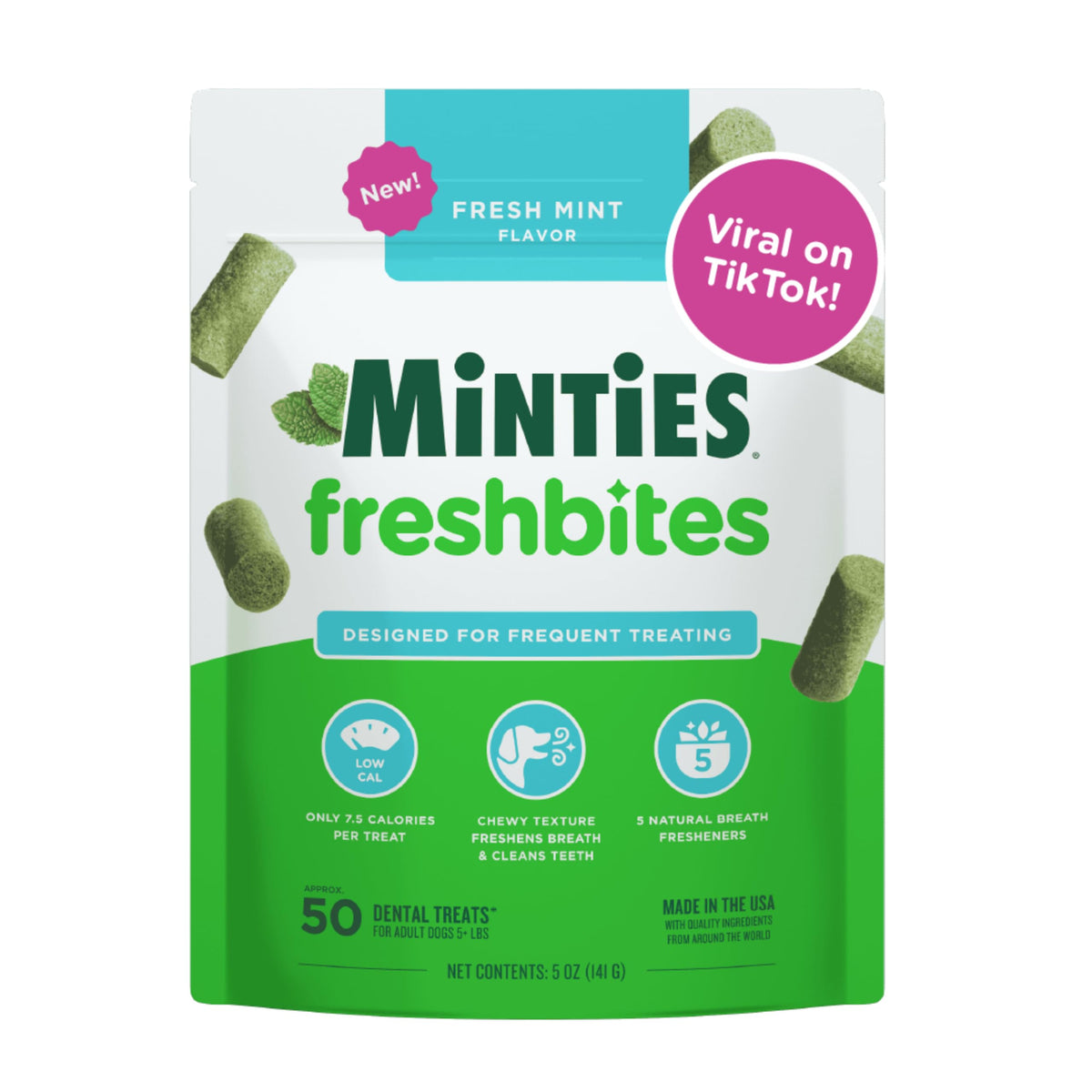 Minties Dog Dental Bone Treats, Tiny/Small 5-25 lbs, 40 Ct