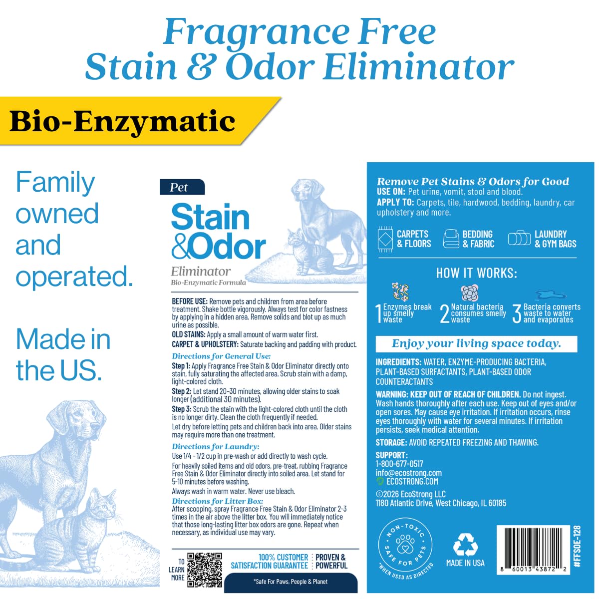 Eco Strong Pet Stain and Odor Remover - Pet Odor Eliminator, Urine Destroyer for Dogs, Pet Urine Enzyme Cleaner | Santel Woods - 128 oz