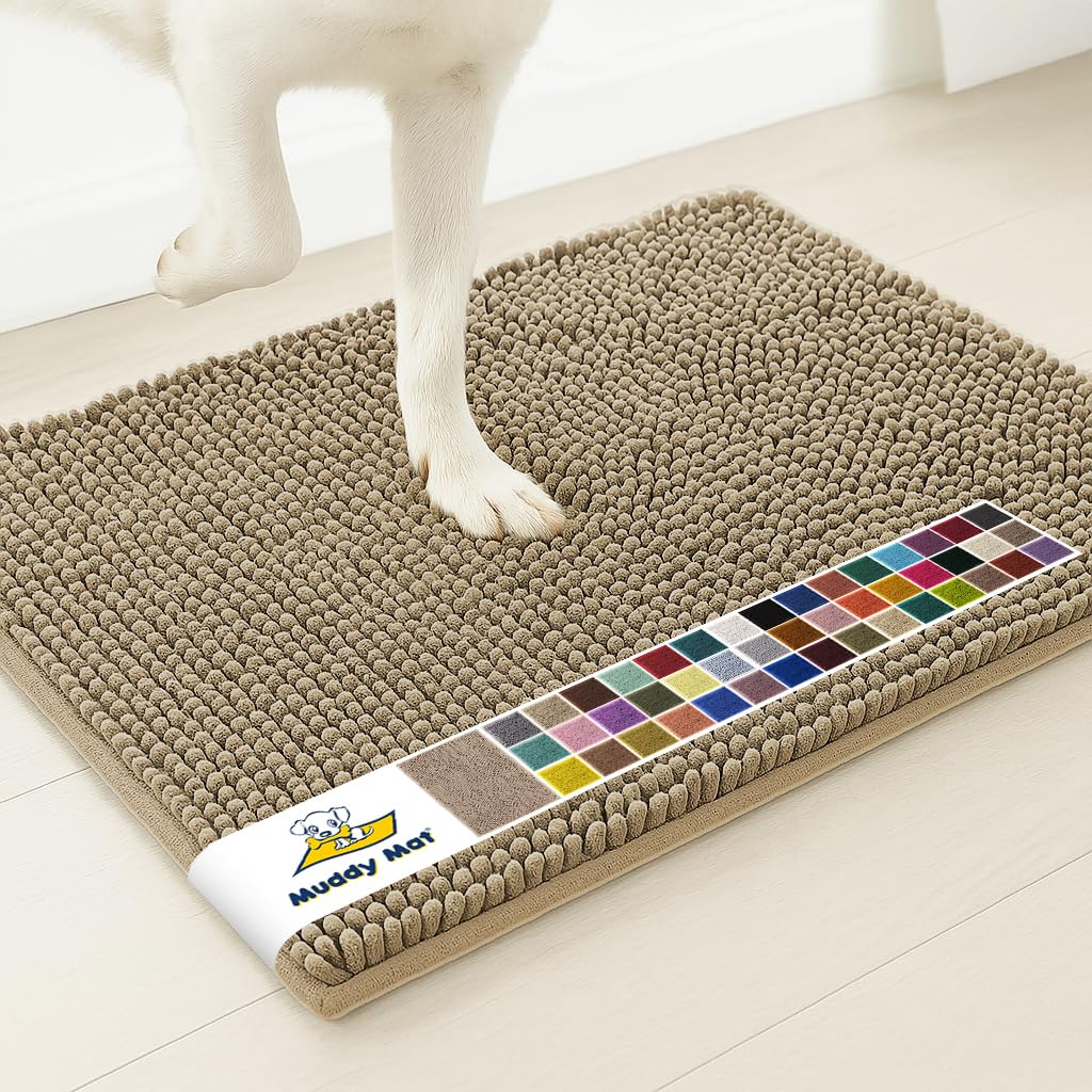 Muddy Mat® | Super Water Absorbent Door Mat Indoor, Microfiber Quick Dry Chenille Entryway Rug, Slip Resistant Front Door Mat, Indoor Mats for Entryway, Machine Washable Pet Rug, Beige 24"x36"