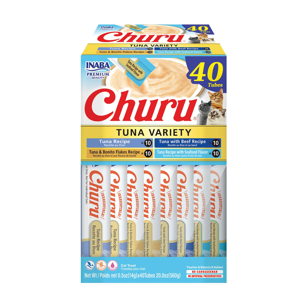 INABA Churu Cat Treats, Lickable, Squeezable Creamy Purée Cat Treat with Green Tea Extract & Taurine, 0.5 Ounces Each Tube, 20 Tubes, Chicken Variety Box