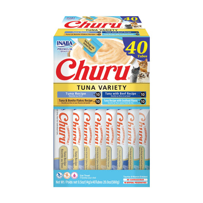 INABA Churu Cat Treats, Lickable, Squeezable Creamy Purée Cat Treat with Green Tea Extract & Taurine, 0.5 Ounces Each Tube, 20 Tubes, Chicken Variety Box