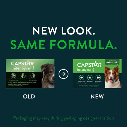 Capstar for Dogs (nitenpyram), Fast-Acting Oral Flea Treatment for Dogs Over 25+ lbs, Vet-Recommended Flea Medication Tablets Start Killing in 30 Minutes, 6 Doses