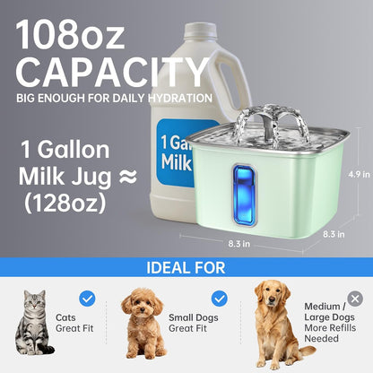 Veken Innovation Award Winner Stainless Steel Cat Water Fountain, 108oz, C1