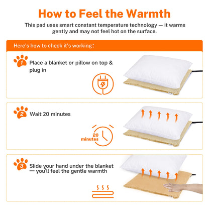 Toozey Cat Heating Pad for Cats & Dogs, Heated Bed Mat, 18 x 16 in, Grey