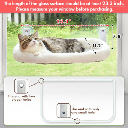 AMOSIJOY Cordless Cat Window Perch with Cushion Bed Metal Frame, L Gray