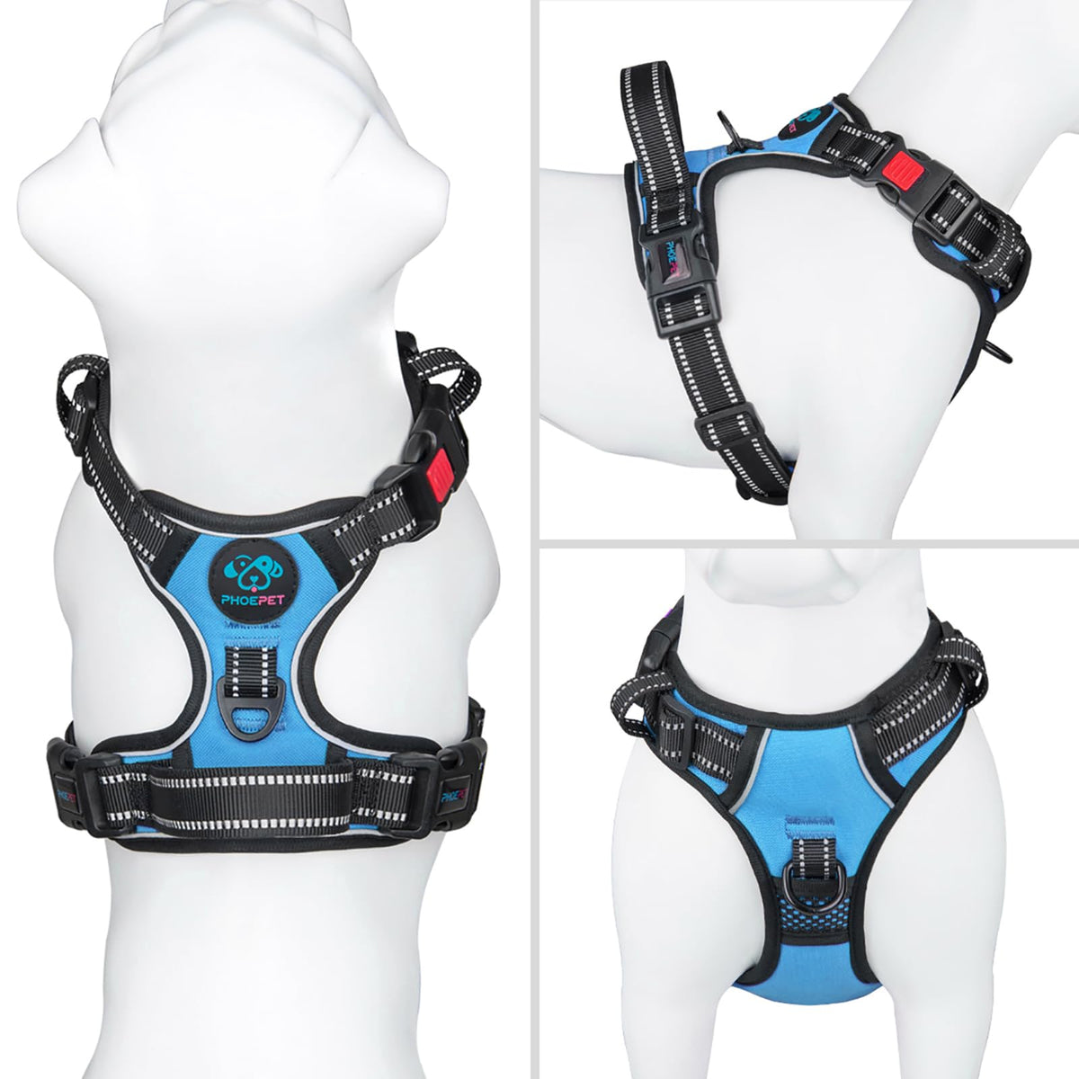 PHOEPET Reflective Dog Harness Large Breed Adjustable No Pull Vest