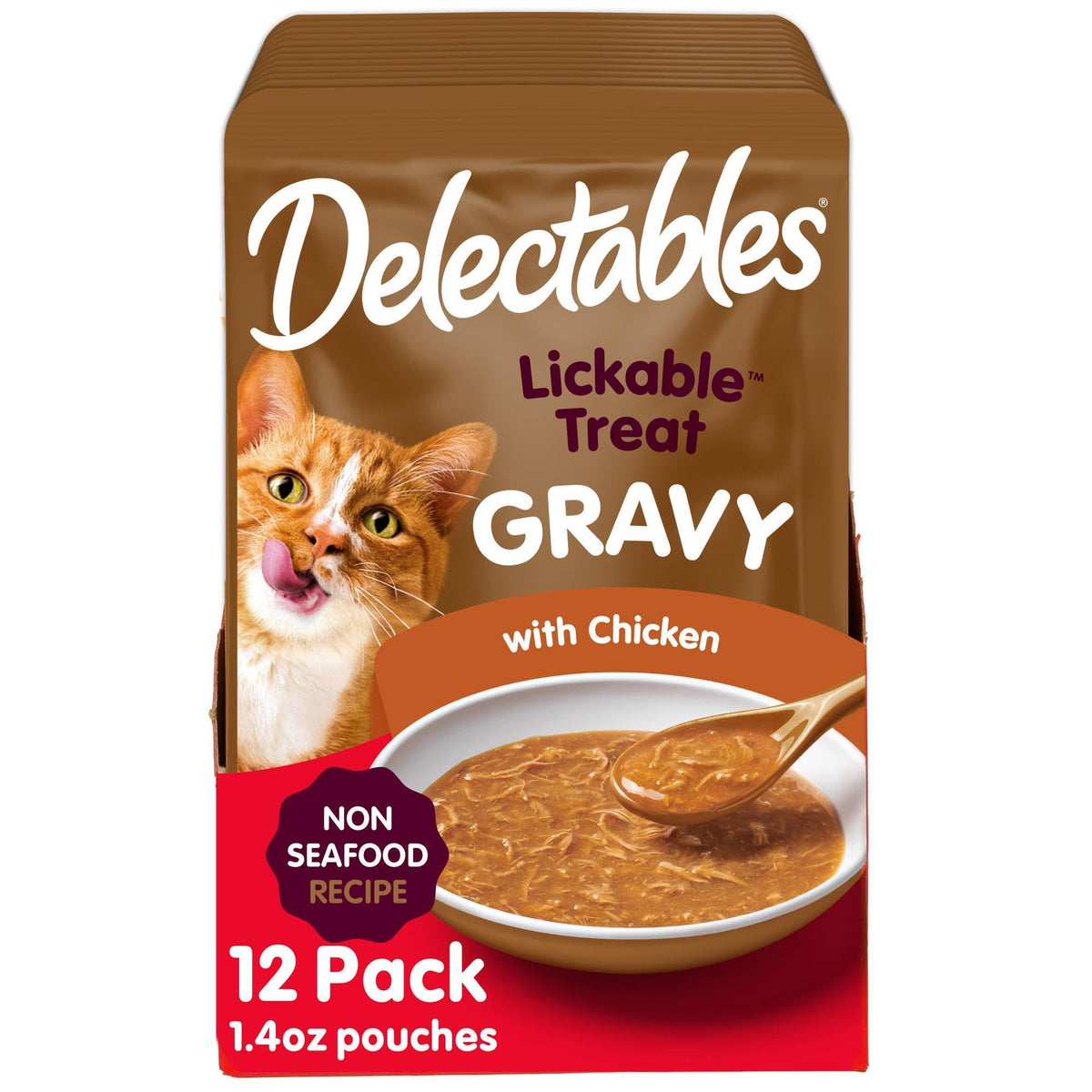 Delectables Lickable Treat Gravy Wet Cat Treat Variety Pack, Food Topper, Hydrating, Grain-Free, No Fillers, By-Products, Added Preservatives, 1.4oz Pouch, 12ct
