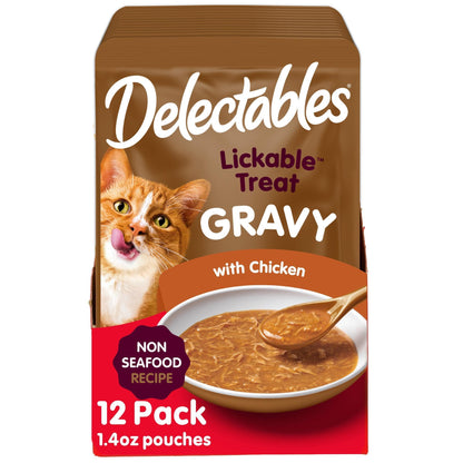 Delectables Lickable Treat Gravy Wet Cat Treat Variety Pack, Food Topper, Hydrating, Grain-Free, No Fillers, By-Products, Added Preservatives, 1.4oz Pouch, 12ct