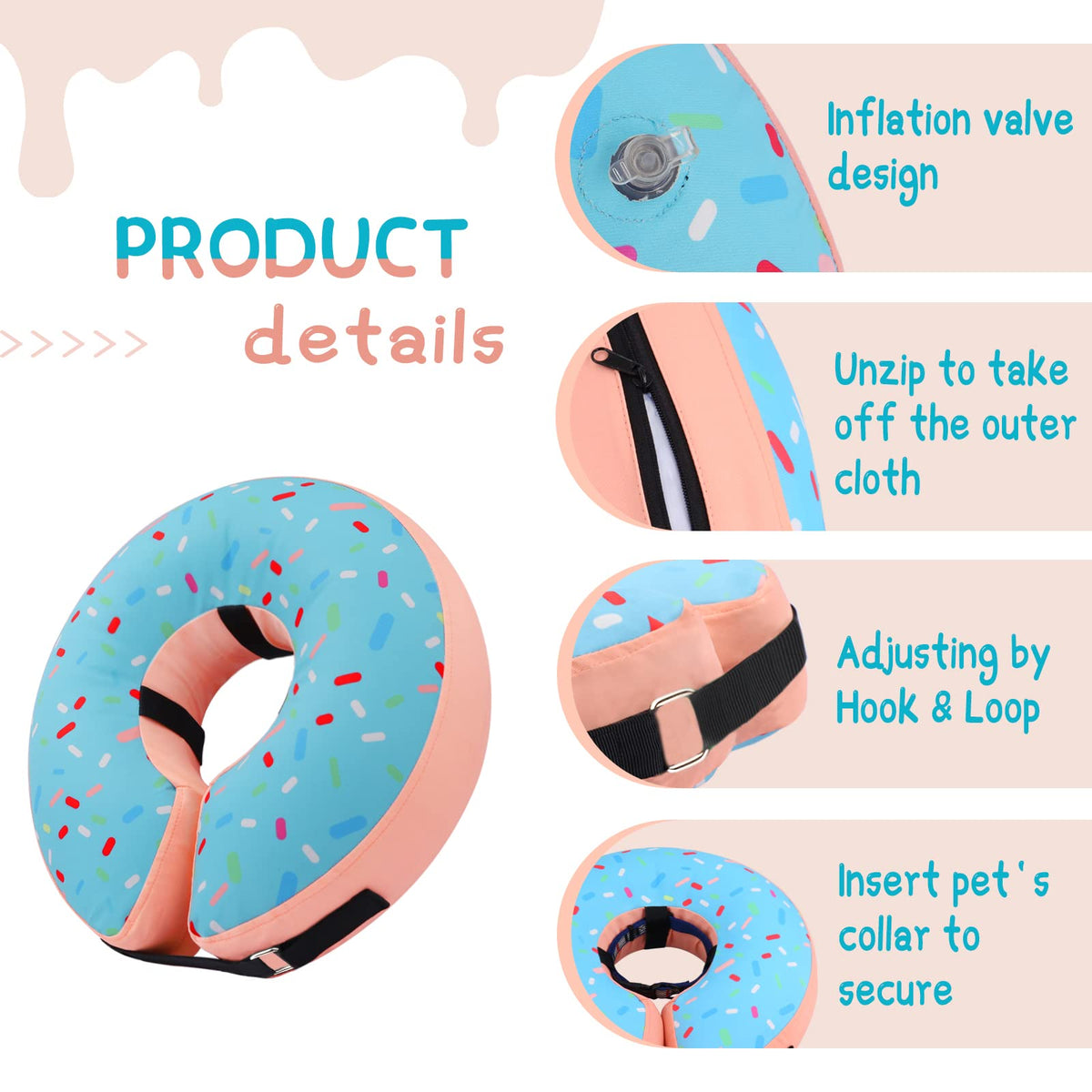 Supet Inflatable Dog Cone Collar for Small Dogs Puppies Cats, Soft Dog Cone Alternative After Surgery for Puppies Cats to Stop Licking