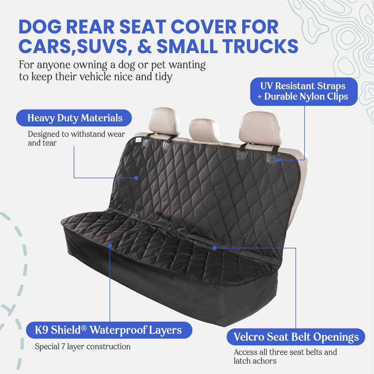 4Knines Heavy-Duty Rear Seat Cover for Dogs - Fitted, Black Reg