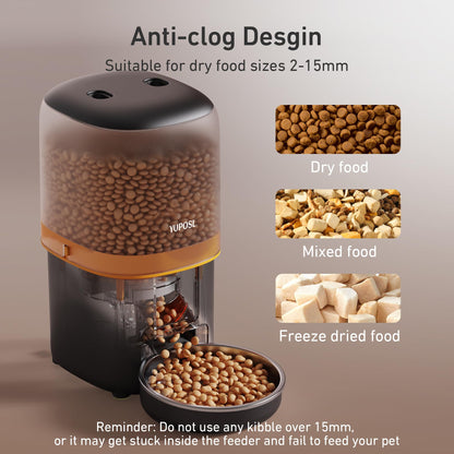 Automatic Cat Feeder, 3L Cat Food Dispenser with Anti-Jam Design, Over 180-day Battery Life, 1-6 Meals Per Day with Stainless Steel Cat Bowl, Keep Dry Food Fresh, Timed Pet Feeder Also for Small Dog
