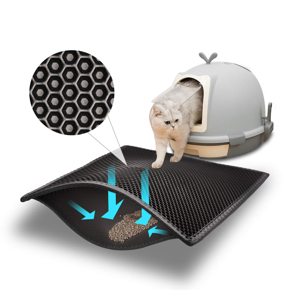 Pieviev Cat Litter Mat, Double-Layer Waterproof Litter Trap, 24" x 15" Gray
