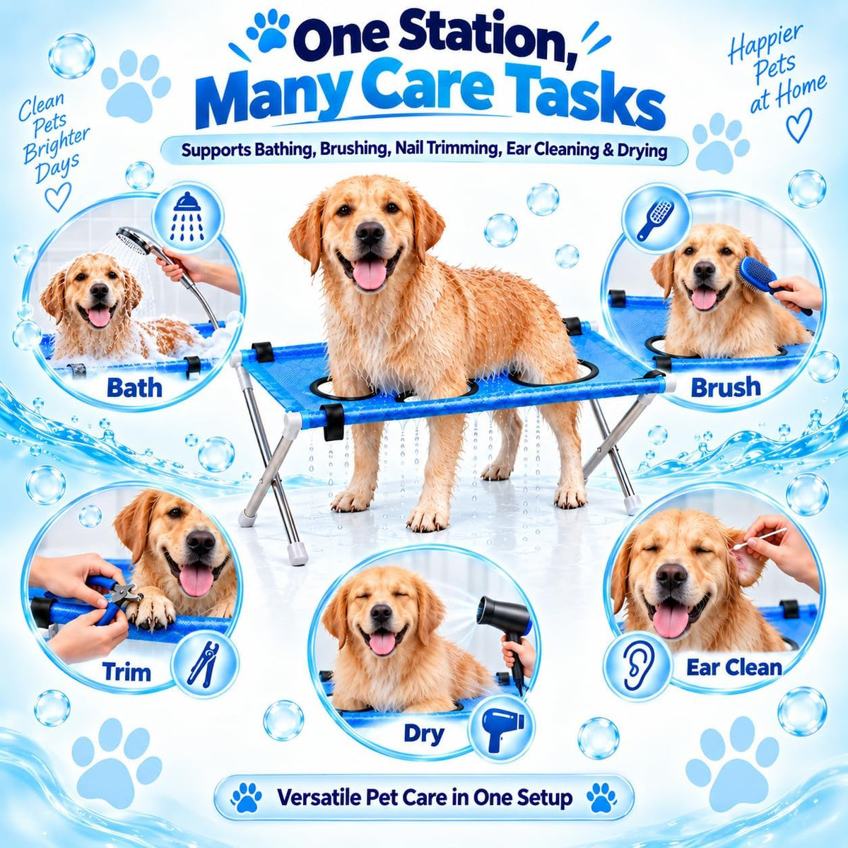 Dog Bed Foldable Grooming Hammock Stand and Bath Holder for Small Pets