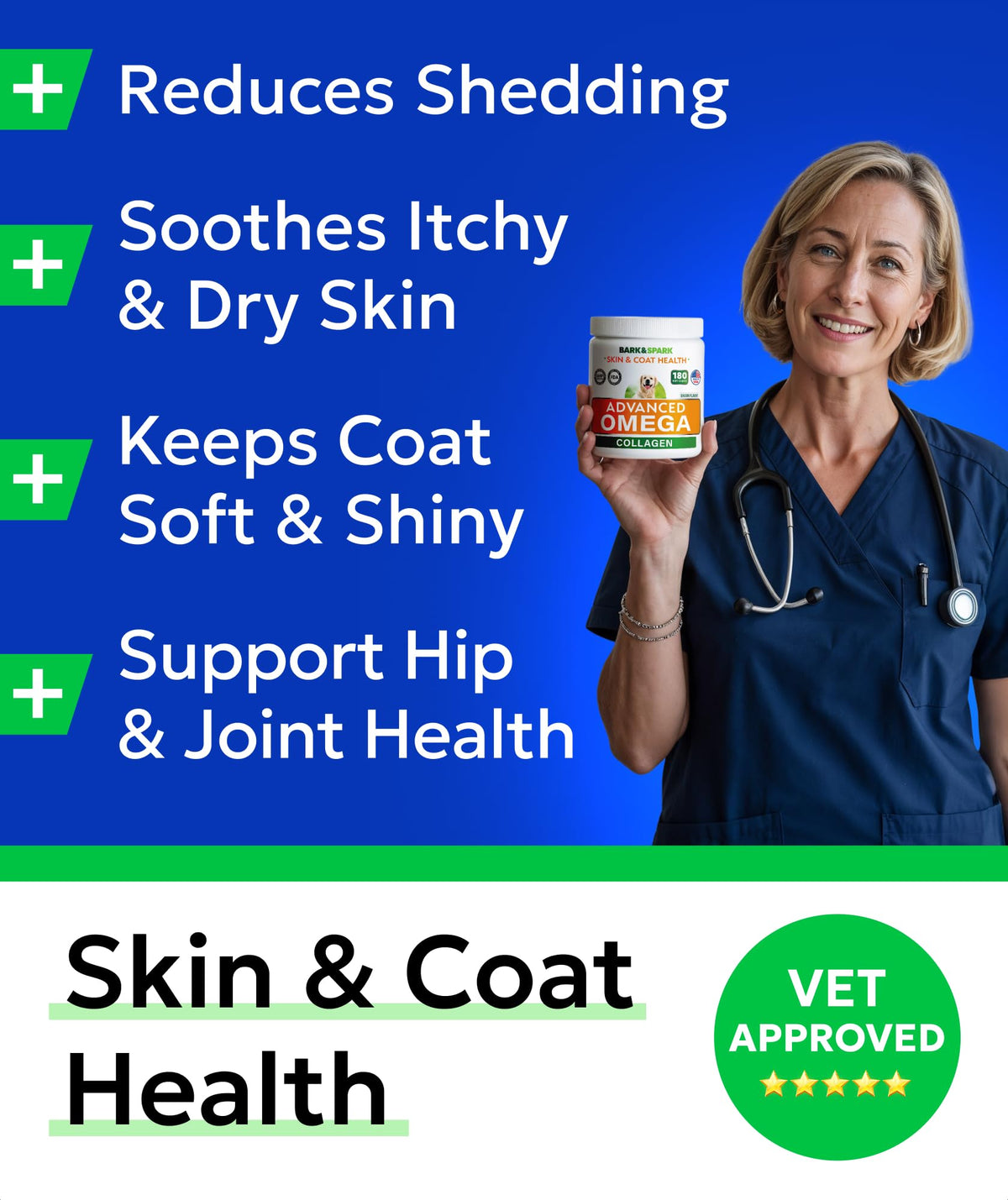 Omega 3 + Fish Oil for Dogs - Skin & Coat Support, Itch & Allergy Relief
