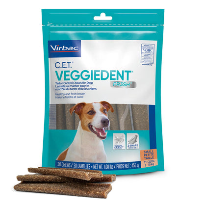 Virbac CET Veggiedent FR3SH Tartar Control Chews for Large Dogs Over 66 Pounds, Plant-Based Formula, 30 Count Bag