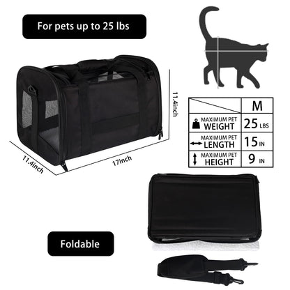 Cat Dog Carriers Soft-Sided Pet Carrier Large Cats for Medium Big Cat Small Dog Puppy up to 16lbs TSA Airline Approved Animal Collapsible Cat Carrier Carriers Travel Carrier Cat Bag (17x11x11)