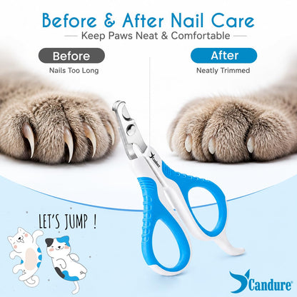 Candure Cat Nail Clippers for Indoor Cats, Rabbits, Hamsters, Birds with Precise Angled Edges to Ensure Easy & Safe Trimming Stainless Steel Cat Nail Trimmer for At-Home Cat Grooming