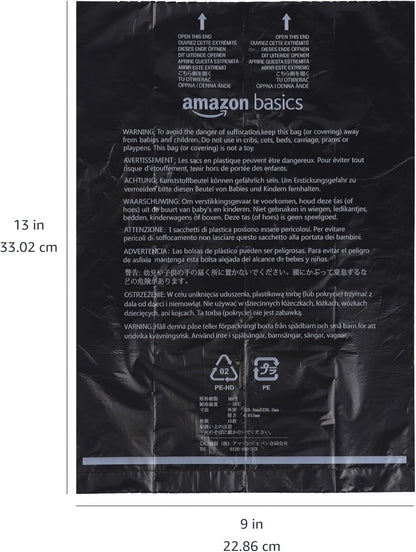 Basics Dog Poop Leak Proof Bags with Dispenser and Leash Clip, Unscented, 13" x 9" Large Size, 300 Count