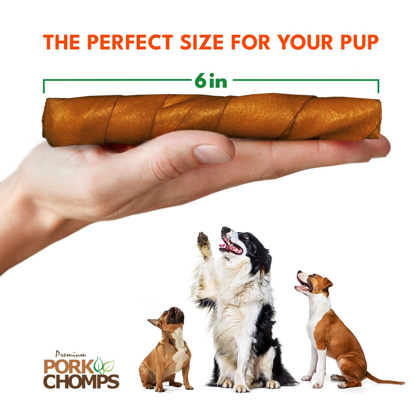 Pork Chomps Baked Pork Skin Dog Chews, 6 in Twists, Assorted Flavors, 24 Ct