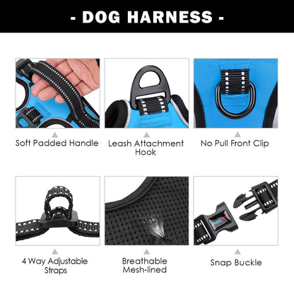 PHOEPET Reflective Dog Harness Large Breed Adjustable No Pull Vest
