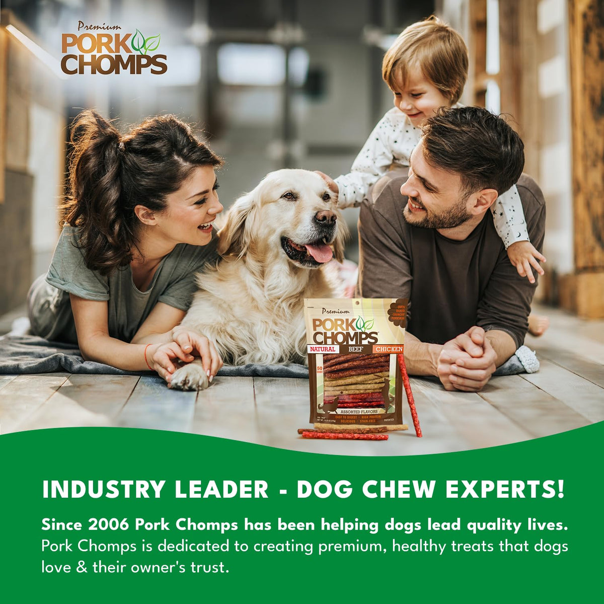 Pork Chomps Dog Chews, 5 in Munchy Sticks, Assorted Flavors, 50 Count