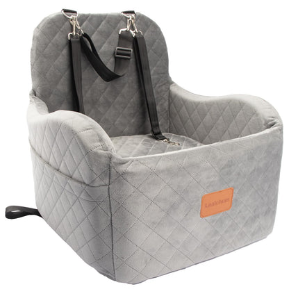 Lealchum Dog Booster Car Seat for S/M Dogs Up to 35lbs,Soft 6in Elevated Cushion,Fits in Front/Back Seat,Fully Detachable and Washable,2 Storage Pockets & 3 Straps,Easy to Install (Black/Brown,Medium)