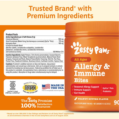 Zesty Paws Dog Allergy Chews - Dog Allergy Relief, Lamb, 90 Ct