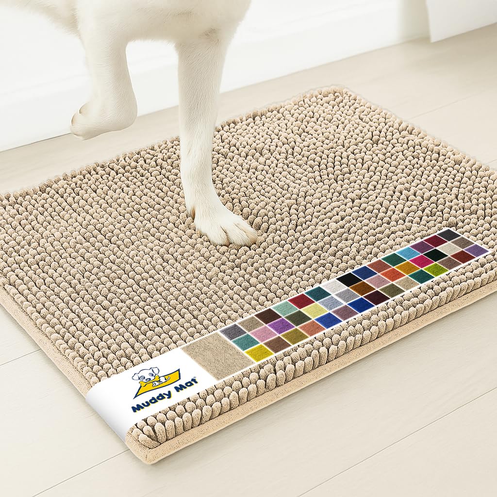 Muddy Mat® | Super Water Absorbent Door Mat Indoor, Microfiber Quick Dry Chenille Entryway Rug, Slip Resistant Front Door Mat, Indoor Mats for Entryway, Machine Washable Pet Rug, Beige 24"x36"
