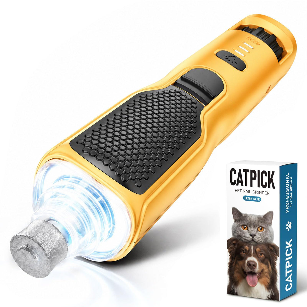 CATPICK 7-Speed Quiet Dog & Cat Nail Grinder with 360° LED for Thick Nails