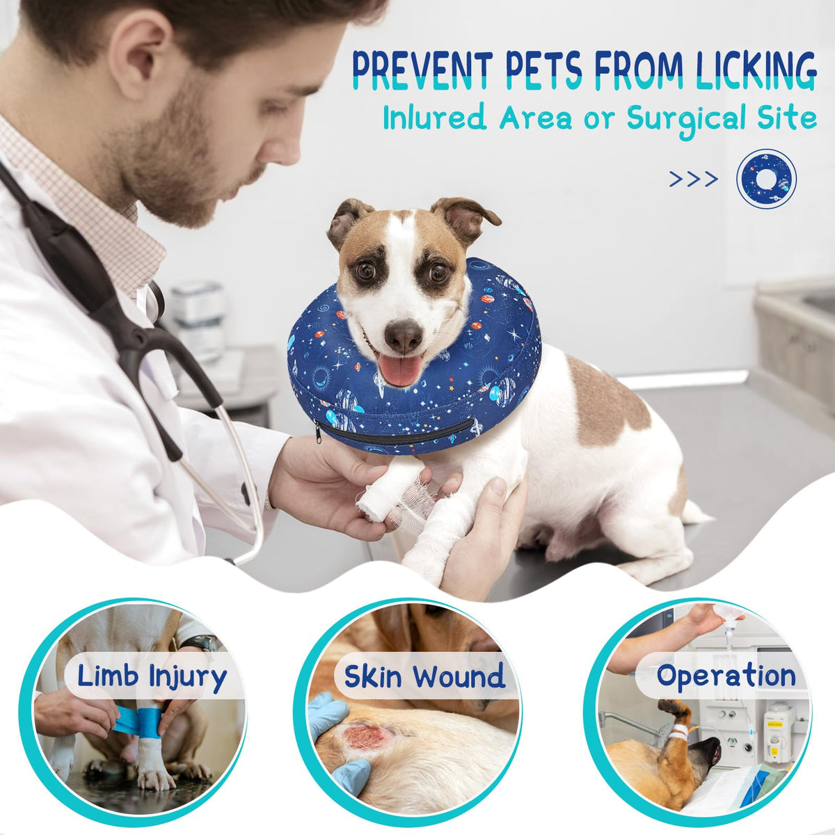 Supet Inflatable Dog Cone Collar Alternative After Surgery, Doggie Neck Donut Collar Recovery ECollar for Post Surgery, Soft Dog Cone for Small Medium Puppies Cats