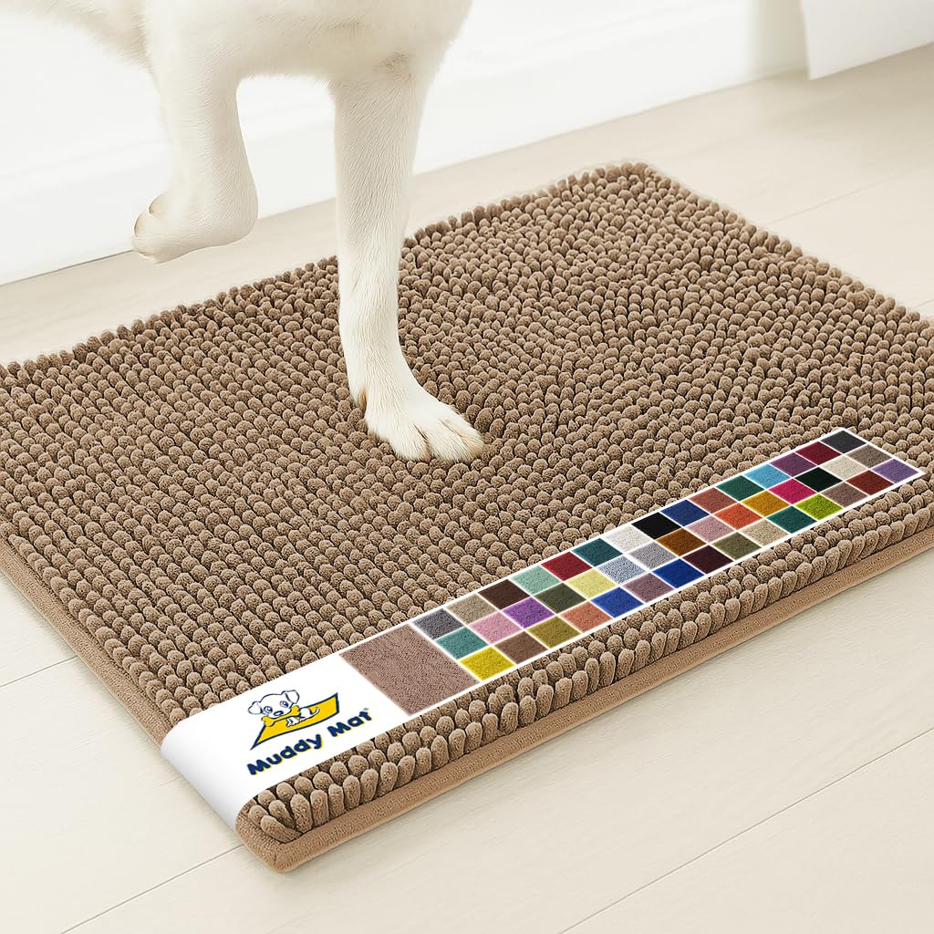 Muddy Mat® | Super Water Absorbent Door Mat Indoor, Microfiber Quick Dry Chenille Entryway Rug, Slip Resistant Front Door Mat, Indoor Mats for Entryway, Machine Washable Pet Rug, Black 2ft x 4ft