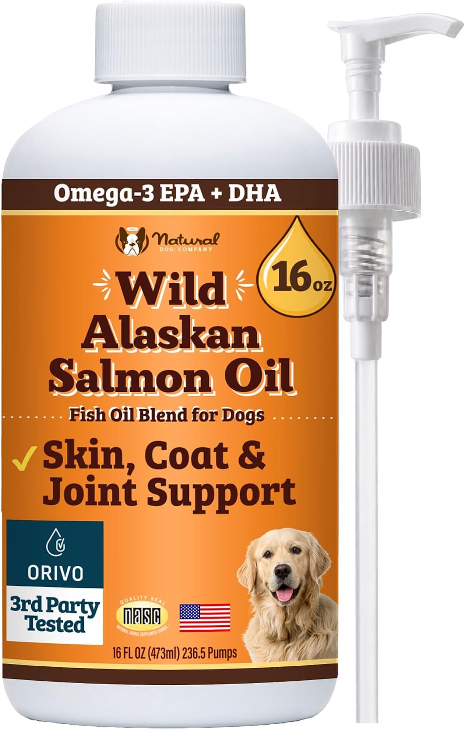 Natural Dog Company Wild Alaskan Salmon Oil for Dogs - 16 oz