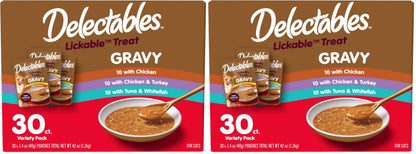 Delectables Lickable Treat Gravy Wet Cat Treat Variety Pack, Food Topper, Hydrating, Grain-Free, No Fillers, By-Products, Added Preservatives, 1.4oz Pouch, 12ct